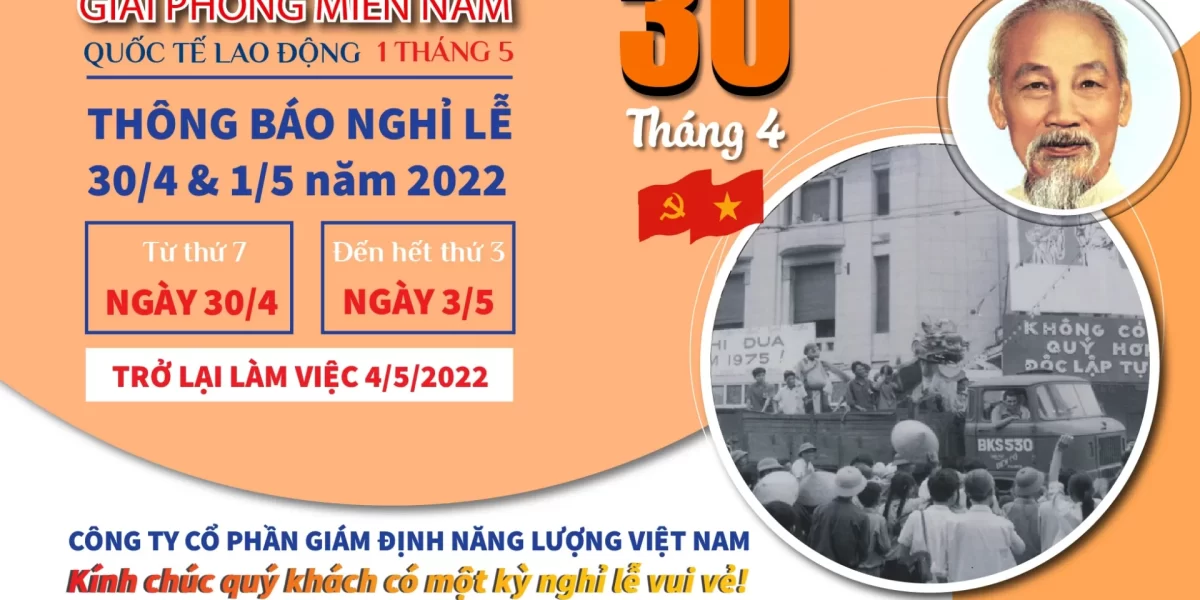 THÔNG BÁO NGHỈ LỄ 30/4 VÀ 1/5